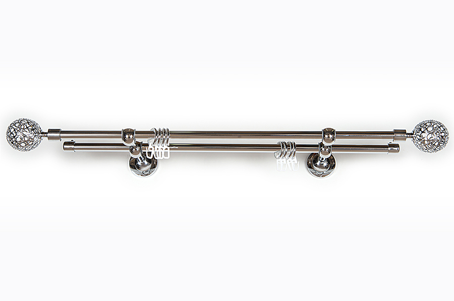 Карниз Артметалл двухрядный d16 c наконечниками Ажур Серебро глянец 1600 мм  купить в интернет-магазине Магеллан